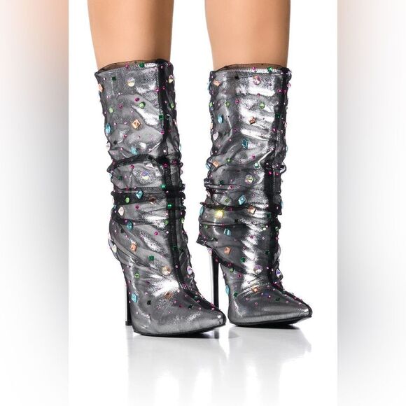 Azalea Wang Women's Liora Stiletto Mid-Calf Bootie Pointed Toe Black - Picture 1 of 11